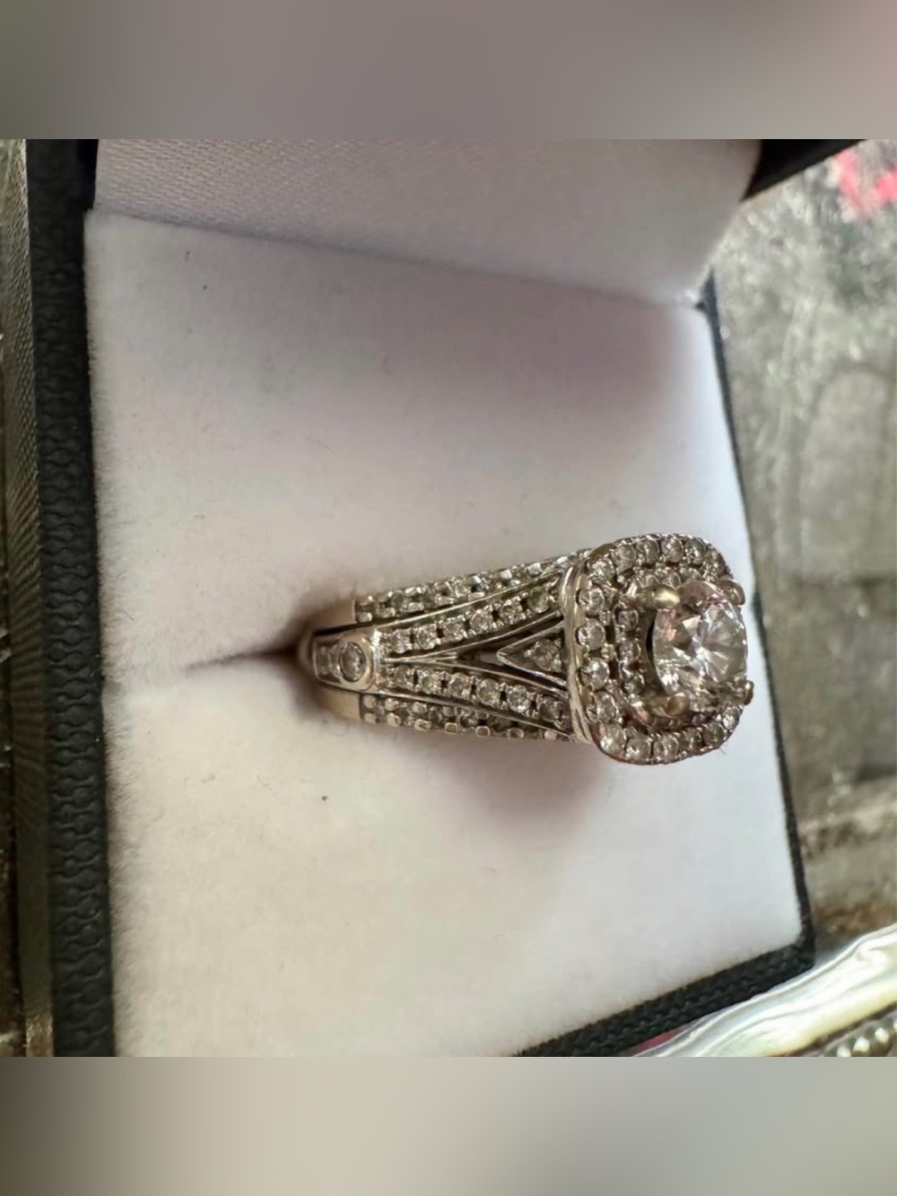 White Gold Halo Engagement Ring + enhancer 14k white gold natural diamonds (Kay) - Picture 5 of 12